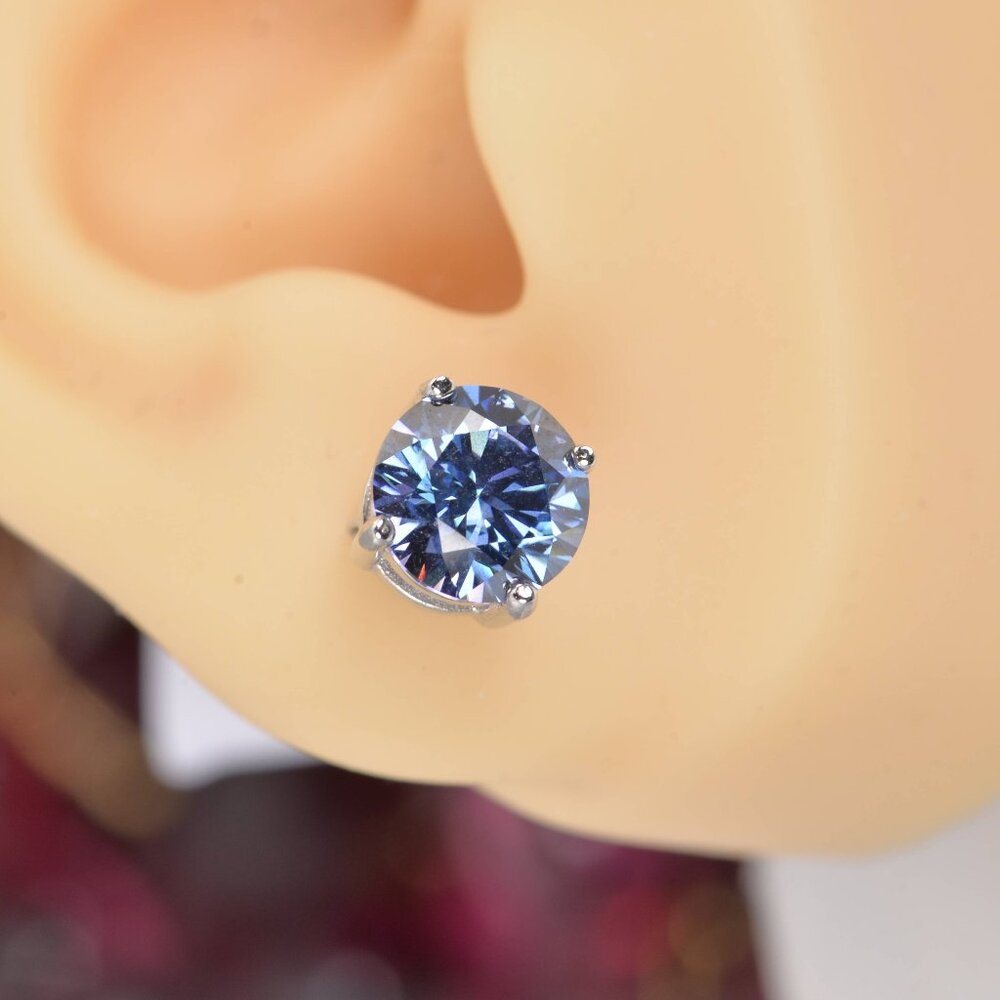 Certified Moissanite 4.0 ctw Royal Blue Stud Earrings 925 Sterling NWT - Picture 6 of 6